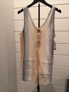 Rip Curl Peach and White Striped Lightweight Jumpsuit